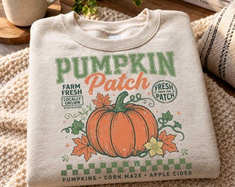 Retro Pumpkin Patch Sweatshirt, Vintage Fall Crewneck, Farm Fresh Pumpkin Shirt, Cozy Autumn Pullover, Halloween Thanksgiving Gift
