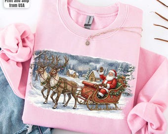 Vintage Santa Crewneck Sweatshirt, Retro Xmas Sweater, Nineties Retro Santa Claus Shirt,Christmas Top Sweater,,Holiday Reindeer Lover Gift