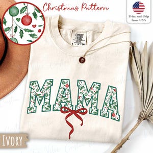 Comfort Colors® Mama Christmas Shirt, Merry Mama Pine Tee, Womens X-Mas Party Tshirt, Christmas Pregnancy Reveal, Christmas Tee for Mom