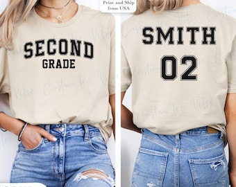 Camiseta personalizada de segundo grado, camiseta moderna de equipo de segundo grado, regalo personalizado con nombre y grado, camiseta para maestro de segundo grado, camiseta de regreso a clases