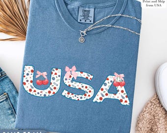 Koszula USA Floral Comfort Colors®, koszula z okazji 4 lipca, koszula amerykańska, koszula amerykańska, koszula z okazji 4 lipca, koszulka z okazji 4 lipca, koszulka z okazji 4 lipca, koszulka USA Coquette