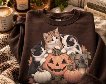 Vintage 90s Cat Halloween Sweatshirt, Retro Black Cat Shirt, Spooky Season Crewneck, Pumpkin Graphic Tee, Cat Lover Halloween Gift