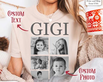 Custom Gigi Shirt, Comfort Colors® Personalized Grandma Shirt, Grandkids Photo Collage, Christmas Gift For Grandma,Mimi Gift From Kids Shirt