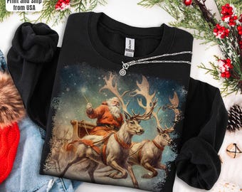 Vintage Santa Crewneck Sweatshirt, Retro Xmas Sweater, Nineties Retro Santa Claus Shirt,Christmas Top Sweater,,Holiday Reindeer Lover Gift