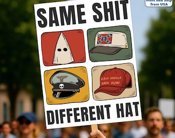 Cartel de protesta "No Kings in America", póster de activista político, cartel de manifestación contra el fascismo, anti-Trump, sombreros diferentes, democracia, no oligarquía