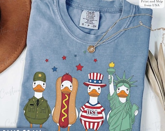Maglietta divertente con le anatre del 4 luglio di Comfort Colors®, maglietta con l'oca americana, maglietta divertente per il giorno dell'indipendenza, maglietta con l'oca patriottica degli Stati Uniti