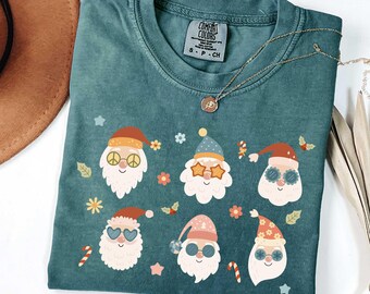 Comfort Colors® Vintage Santa Faces Shirt, Retro Christmas T-Shirt, Santa Claus Graphic Tee, Cute Holiday Shirt, Christmas Gift for Her
