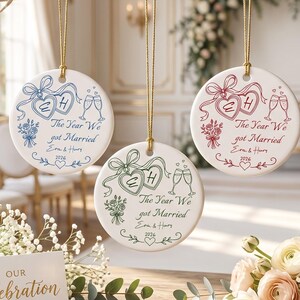 Personalized Year We Got Married Ornament,Initial Year Ceramic Keepsake Ornament, Wedding Gift for Couple, Newlywed Home Decoration Souvenir