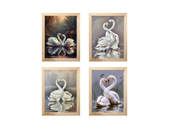Swan Art Print Set of 4 | Vintage Printable Wall Art | Pastel Farmhouse Nursery Decor | Antique Swan Wall Decor | Digital Download