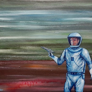 I&#39;m Going To Die Here original science fiction impressionist painting by artist Ryan S Klopfenstein retro Sci-fi abstract space art