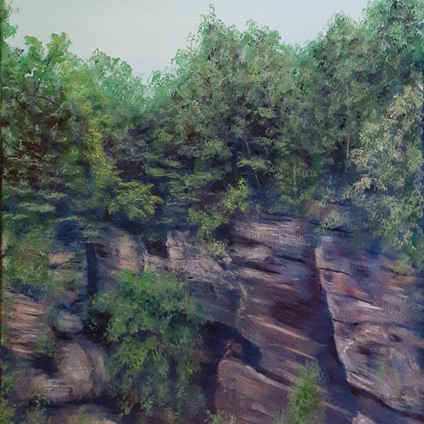 Starved Rock August 2022 original impressionist landscape painting by artist Ryan S Klopfenstein Illinois art