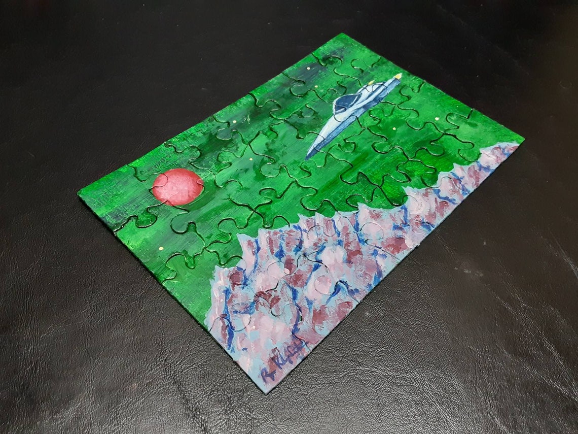 Original Scifi Impressionist Spacescape Handpainted Jigsaw Puzzle by Artist Ryan S