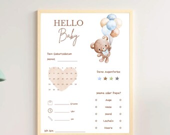 Plantilla de bricolaje para impresión digital con juego de adivinanzas para fiesta de baby shower, descarga inmediata en PDF, beige, niña, niño, alemán