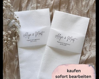 Digital napkin banderole to print personalizable names & date Canva perfect for weddings engagement Nisan Söz banner banderole