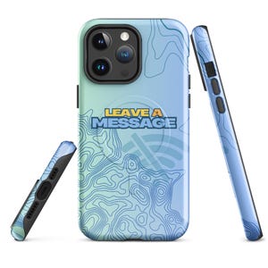 Étui rigide MagSafe® pour iPhone® | Étui pour portable tout-terrain avec lignes topographiques | « Laissez un message » pour les amateurs de motos tout-terrain, 4x4, overlanding
