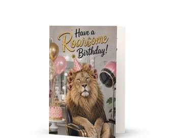 Funny Lion Birthday Card, Diva Animal Greeting Card, 5x7 (Pawssibly Human)
