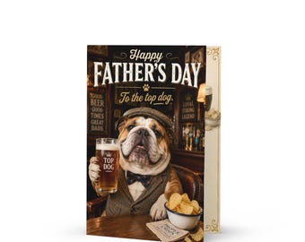 Funny Bulldog Father's Day Card, Dog Dad Pub Greeting (5x7")