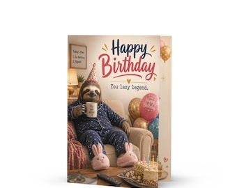 Funny Sloth Birthday Card, Lazy Legend, Animal Greeting, 5x7 Inch Physical Card
