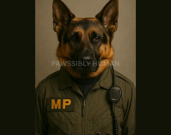 Military Police Dog Portrait – German Shepherd Army Art – Funny Digital Download Print