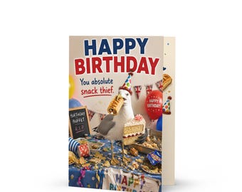 Funny Seagull Birthday Card, Snack Thief Greeting Card, British Humour (5x7")