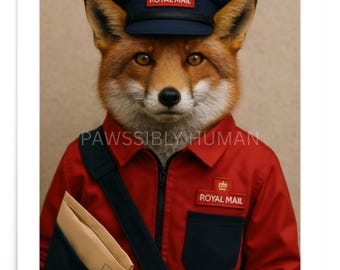 First Class Fox Postal Worker Portrait | Funny Animal Wall Art Print (Unframed Poster)