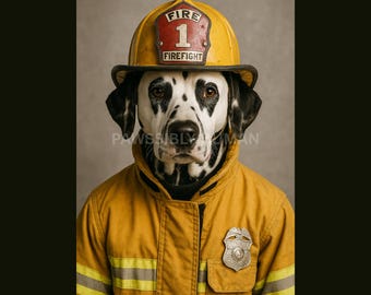 Firefighter Pup – Dalmatian Dog Portrait in Uniform (Digital Download)