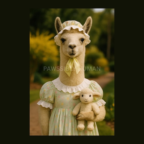 Llama in Dress PNG: Funny Easter Nursery Art (Digital Download)
