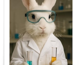 Professor Thump Scientist Rabbit Portrait | Funny Animal Wall Art Print (Unframed Poster)