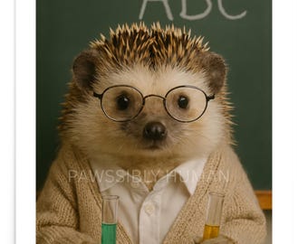 Professor Prickle Hedgehog Teacher Portrait | Funny Animal Wall Art Print (Unframed Poster)