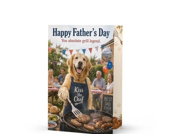 Funny Golden Retriever BBQ Card, Grill Legend Father's Day Greeting (5x7 Inch)