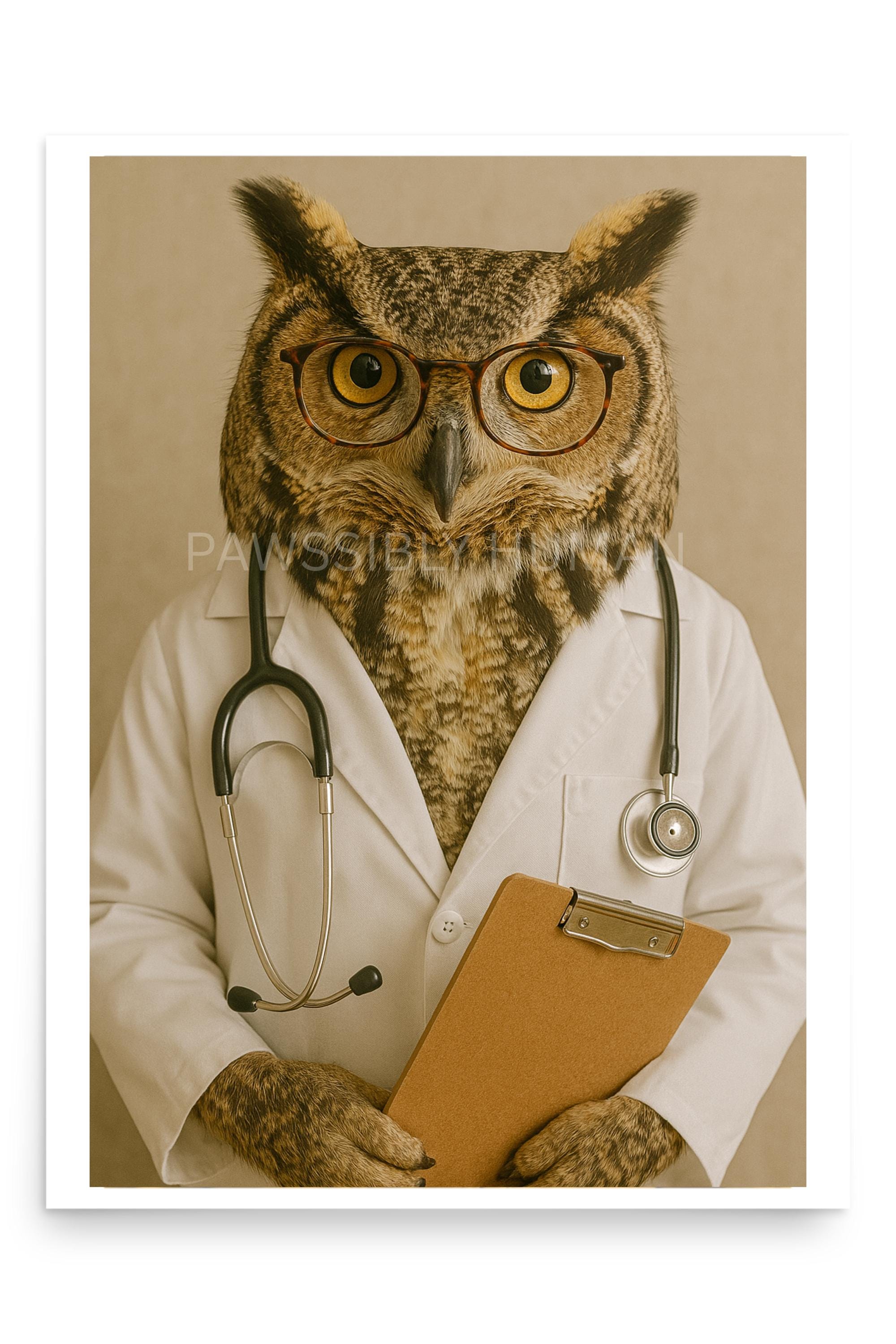 Doctor Owl Print | Funny Medical Office Wall Art (Unframed Poster)