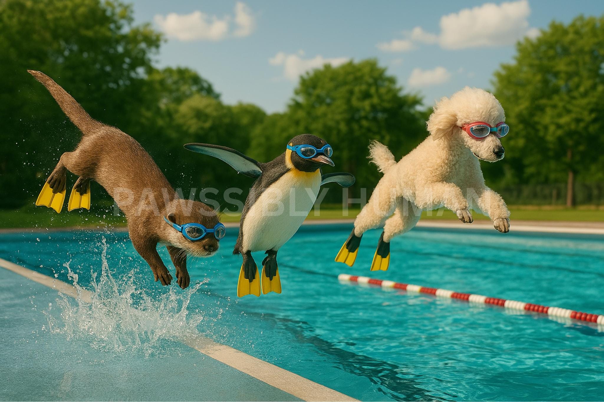 Funny Pool Diving Animal Print – Digital Download, Otter Penguin