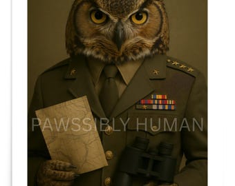 Owl General Military Strategist Portrait | Funny Animal Wall Art Print (Unframed Poster)