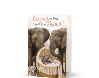 Elephant New Baby Card, Congrats Little Peanut Greeting, 5x7 Shower Card