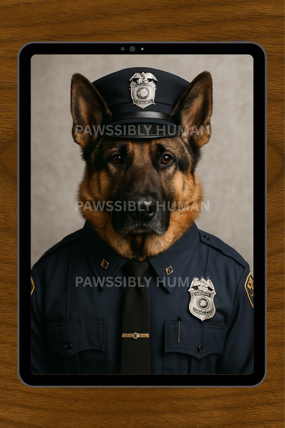 警察官の子犬 - ジャーマンシェパード犬の肖像画 (デジタル