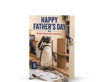Funny Penguin Father's Day Card, Some Assembly Required, DIY Dad Humor (5x7")
