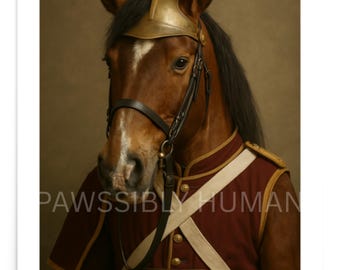 Cavalry Horse Military Portrait | Funny Animal Wall Art Print (Unframed Poster)