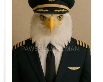 Eagle Pilot Portrait Print | Funny Aviation Art | Captain Talon Wall Decor (Unframed Poster)