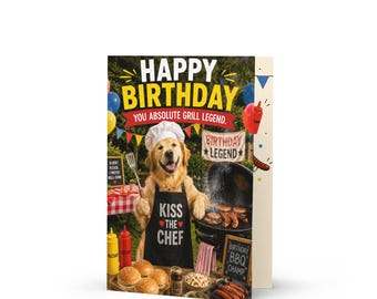 Golden Retriever Birthday Card, Funny BBQ Grill Legend Greeting (5" x 7")
