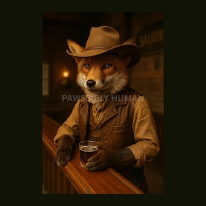 Western Fox Wall Art – Cowboy Fox at the Saloon | Funny Wild West Animal Print | Digital Download