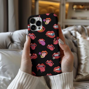Red Lips Magsafe, Gift For Girlfriend, iPhone Cover, Lips Design, Black Aesthetic Design ,iPhone 13 14 15 16 Plus Pro Max Cases