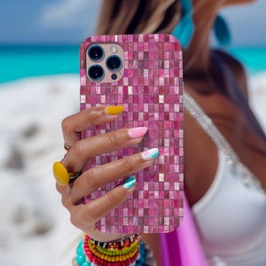 Pink Glass Mosaic Look Phone Case , Aesthetic Design, Retro Phone Design ,Summer Case , iPhone & Android Compatible , Gift for Best Friends