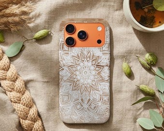 Boho Mandala iPhone Case, Wood Look, Tribal Floral