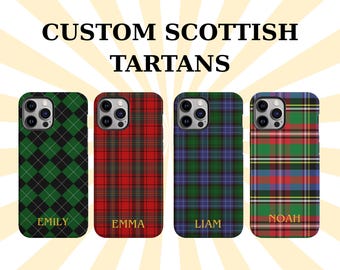 Scottish Plaid Phone Case with Name – Custom Tartan Tough Case ,Vintage Style Cover