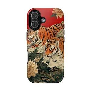 Funda resistente con estampado de tigre japonés vintage / Funda para teléfono con estampado de animales asiáticos de Japón / Doble capa protectora