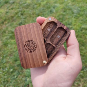 Mini Tenkara-vliegendoos – handgemaakte houten vliegviskist met 4 magnetische kamers – ultralichte uitrusting voor forel