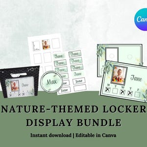 Etiquetas de armário com tema de natureza para creches e pré-escolas | Etiquetas de nome editáveis + etiquetas de bolsa bônus | Modelos Canva | Download instantâneo