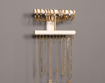 White Wood Wall Jewelry Organizer for Necklaces & Bracelets