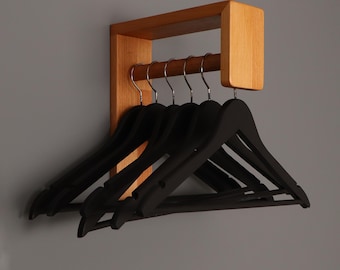 Minimalist Wooden Wall Hanger, Pipe Coat Rack, Scandinavian style hallway cloakroom, Handmade