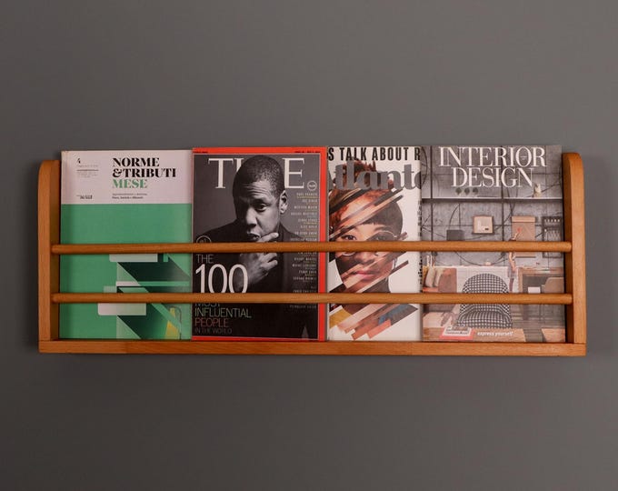 Featured listing image: Beech Wood Magazine Holder, Wall Mounted Book and Magazine Rack